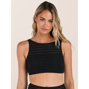 La Blanca Fluid Lines High Neck Midline Bra Top -Black size 12 $89.00 (New)